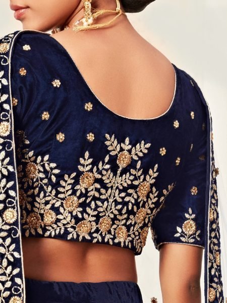 Luxury Navy Blue Velvet Lehenga Choli with Zari Diamond Work Best Offer from Manufacturer at Wholesale Price Bridal Lehenga Choli