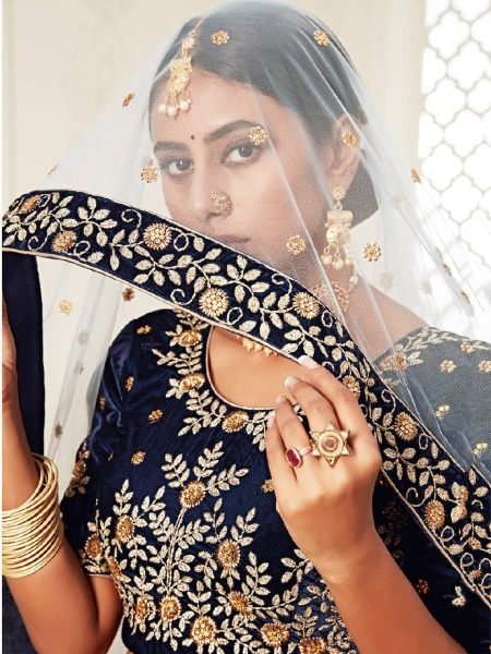 Luxury Navy Blue Velvet Lehenga Choli with Zari Diamond Work Best Offer from Manufacturer at Wholesale Price Bridal Lehenga Choli