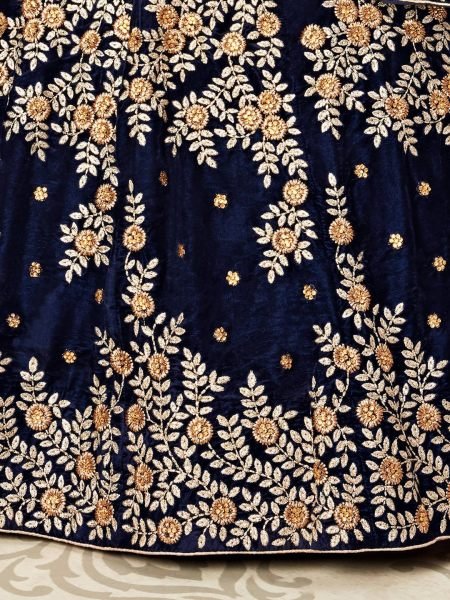 Luxury Navy Blue Velvet Lehenga Choli with Zari Diamond Work Best Offer from Manufacturer at Wholesale Price Bridal Lehenga Choli