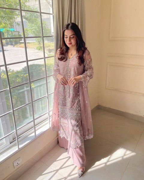 Luxury Net Palazzo Suit with Sequence Work and Fancy Lace Ready To Wear Suit