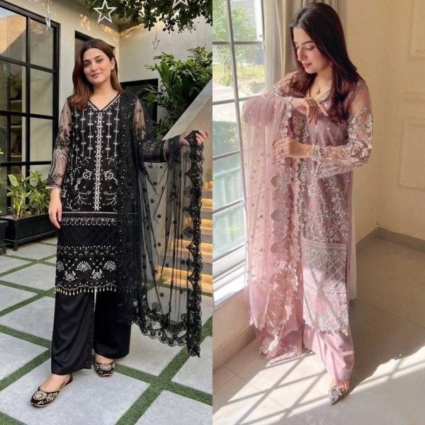 Luxury Net Palazzo Suit with Sequence Work and Fancy Lace Ready To Wear Collection