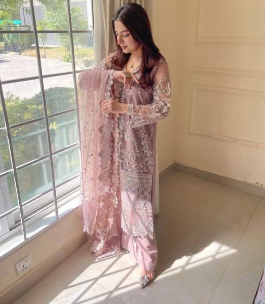 Luxury Net Palazzo Suit with Sequence Work and Fancy Lace Ready To Wear Collection