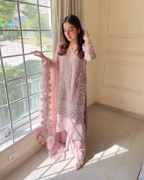 Luxury Net Palazzo Suit with Sequence Work and Fancy Lace Ready To Wear Collection