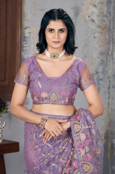 Luxury Net Sarees for Festivals   Weddings Heavy Border  Hand Embroidery Wrk Direct from Surat by Royal Export Net Sarees Wholesale