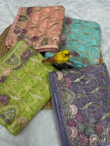 Luxury Net Sarees for Festivals   Weddings Heavy Border  Hand Embroidery Wrk Direct from Surat by Royal Export Net Sarees Wholesale