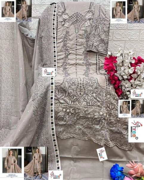 Luxury New Collection Embroidered Lawn light Brown Pakistani Suit Pakistani Suits Wholesale