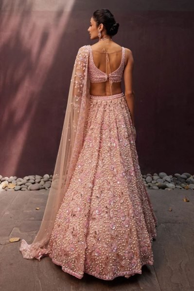 Premium Georgette Bridal Lehenga in Pastel Pink with Sequins Blouse for Bridesmaids Designer Lehenga Choli
