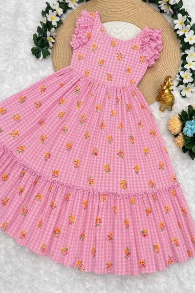 Luxury Pink Chanderi Cotton Silk Designer Printed Gown for Boutique Collection Printed Kurtis