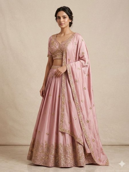 Luxury Pink Rangoli Silk Lehenga with Beads Embroidery for Wedding Wear  Lehenga