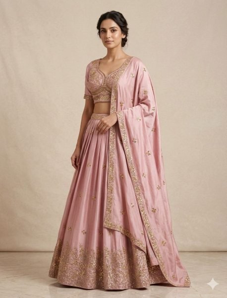 Luxury Pink Rangoli Silk Lehenga with Beads Embroidery for Wedding Wear Designer Lehenga Choli