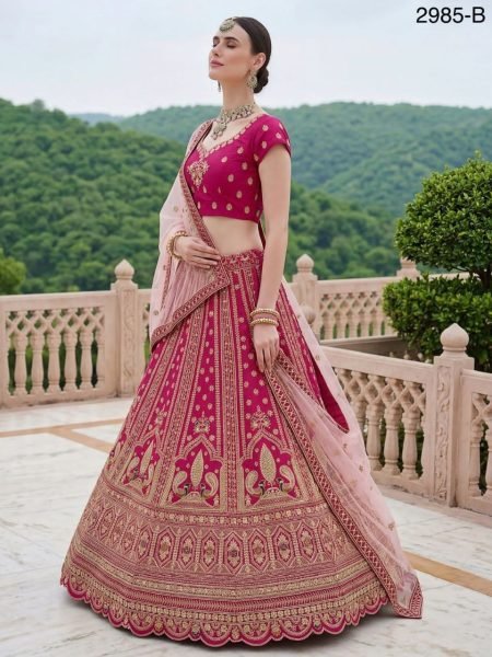 Luxury Pink Silk Lehenga Set with Heavy Embroidery for Bridal Wear Bridal Lehenga Choli