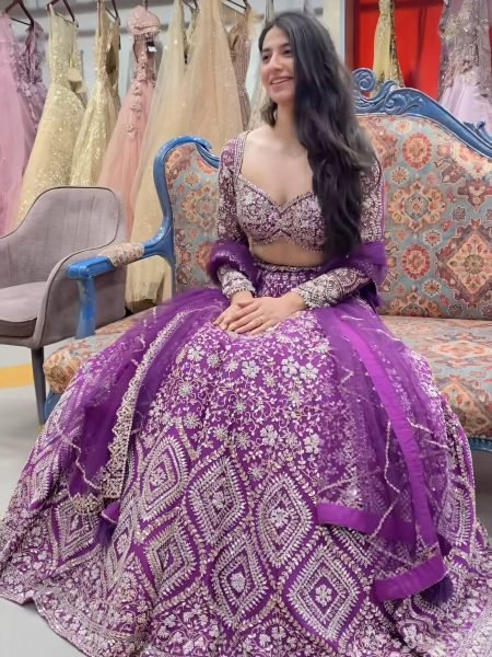 Luxury Purple Bridal Net Lehenga Choli with Cancan Perfect for Wedding Functions  Lehenga