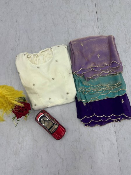 Luxury Purple Dupatta Chinnon Silk Sequence Work Long Gown with Fendi Silk Dupatta for Wedding Functions Kurti With Dupatta Wholesale