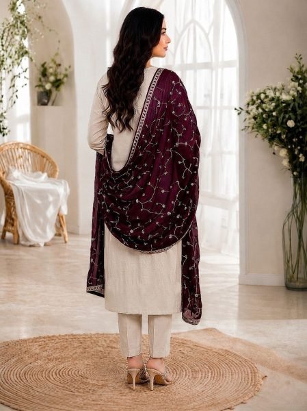 Luxury Roman Silk Embroidered Kurti Pant Set with Vichitra Silk Dupatta for Ladies  Embroidery Kurtis 