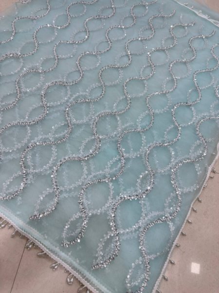 Luxury Sky Blue Saree with Beads and Pearl Work for Wedding Look Net Sarees Wholesale
