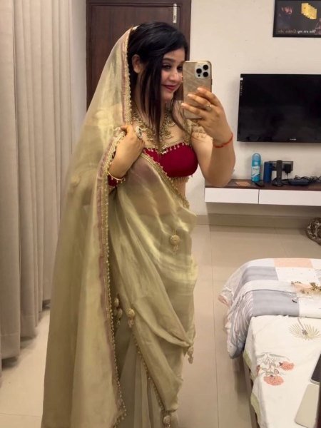 Luxury Space Silk Designer Saree with Traditional Jhumka Moti Lace Work Sarees 