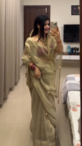 Luxury Space Silk Designer Saree with Traditional Jhumka Moti Lace Work Silk Sarees Wholesale