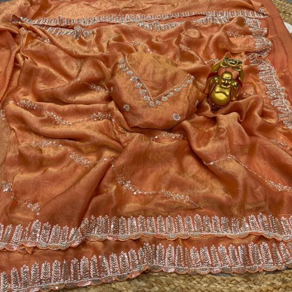 Luxury Space Silk Handwork Saree with Original Beads Work For Party Wear Silk Sarees Wholesale