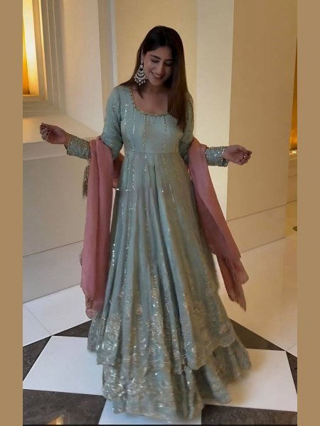 Luxury Star Georgette Anarkali Style Lehenga Set with Heavy Embroidery &  Sequin Detailing Bridal Wear Ready to Wear Best Seller Collection Ready To Wear Suit