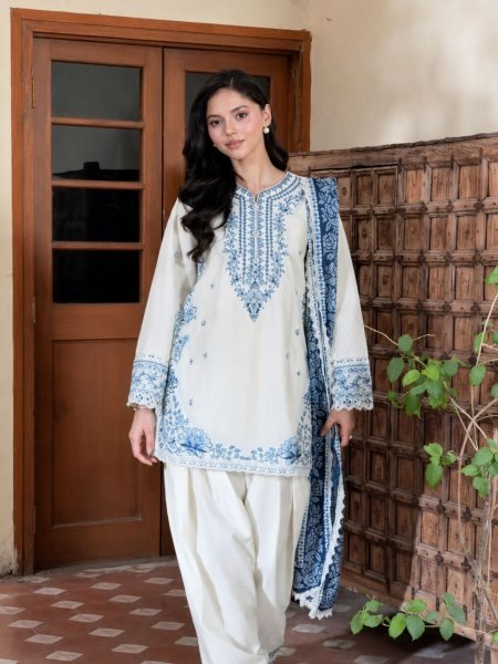 Luxury White Blue Pure Satin Rayon Farshi Palazzo Set with Embroidered Collection Ready To Wear Suit