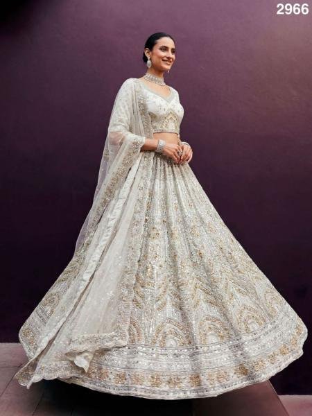 Luxury White Bridal Lehenga Choli With Real Mirror and Zari Work at Manufacturer Rate 