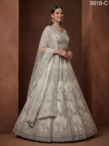 Luxury White Net Lehenga with Stone Embellishments for Reception Wear Bridal Lehenga Choli
