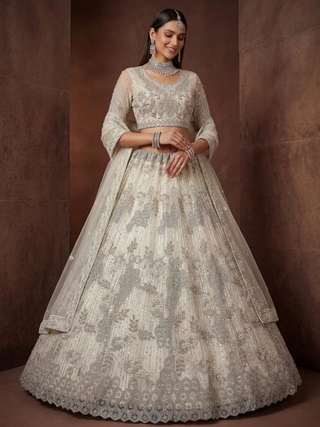 Luxury White Net Lehenga with Stone Embellishments for Reception Wear Bridal Lehenga Choli
