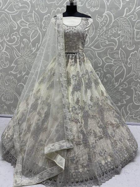 Luxury White Net Lehenga with Stone Embellishments for Reception Wear Bridal Lehenga Choli