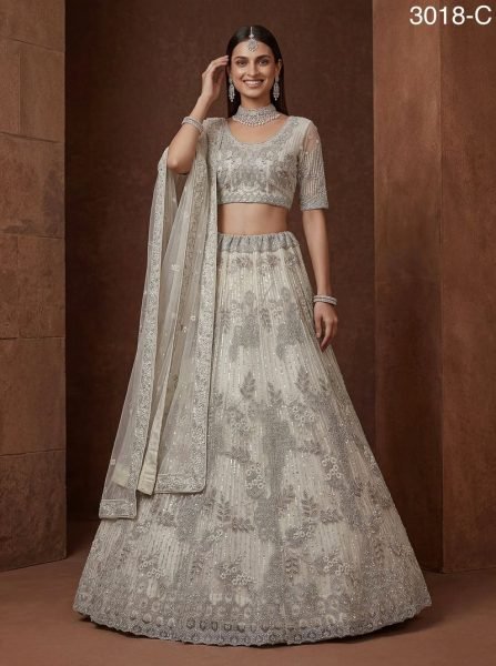 Luxury White Net Lehenga with Stone Embellishments for Reception Wear Bridal Lehenga Choli