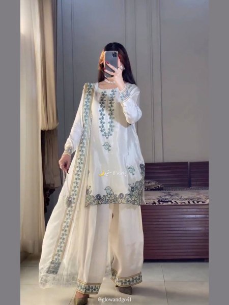 Luxury White Silk Farshi Salwar Kurta Set for Festive Collection Ready To Wear Suit