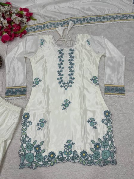 Luxury White Silk Farshi Salwar Kurta Set for Festive Collection Ready To Wear Collection