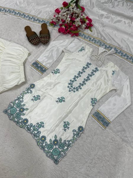 Luxury White Silk Farshi Salwar Kurta Set for Festive Collection Ready To Wear Collection