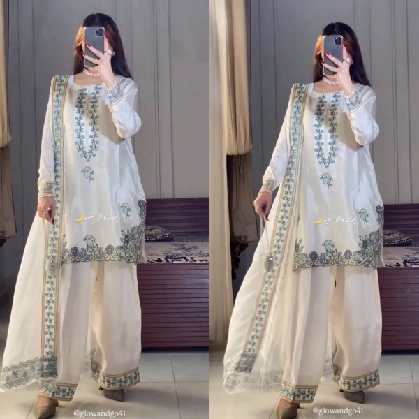 Luxury White Silk Farshi Salwar Kurta Set for Festive Collection Ready To Wear Collection