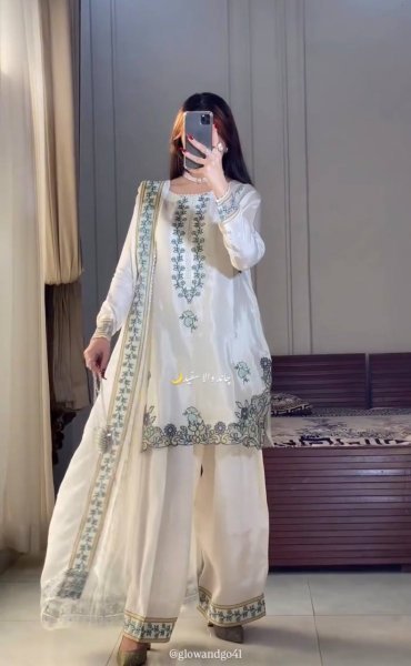 Luxury White Silk Farshi Salwar Kurta Set for Festive Collection Ready To Wear Collection