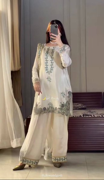 Luxury White Silk Farshi Salwar Kurta Set for Festive Collection Ready To Wear Collection