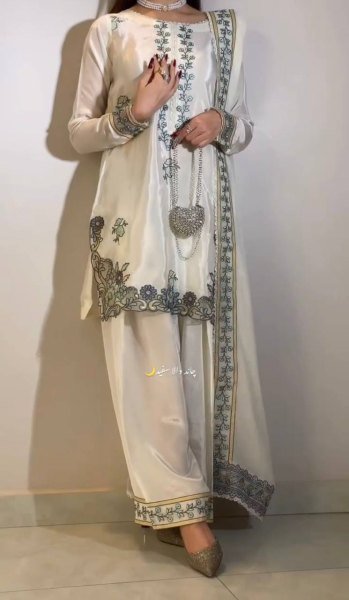 Luxury White Silk Farshi Salwar Kurta Set for Festive Collection Ready To Wear Collection