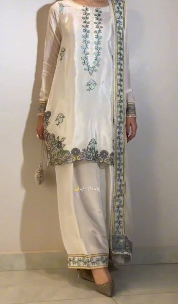 Luxury White Silk Farshi Salwar Kurta Set for Festive Collection Ready To Wear Collection