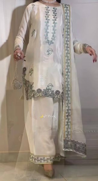 Luxury White Silk Farshi Salwar Kurta Set for Festive Collection Ready To Wear Collection