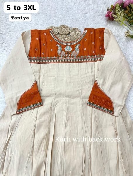 Luxury Women's Cream Roman Cotton Blend Embroidered Patchwork Kurti Pant Set with Premium Designer Dupatta  Embroidery Kurtis 