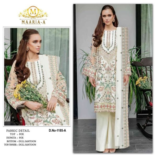 Maaria A Luxury Pakistani Suit Faux Georgette Embroidery with Santoon Bottom and Dupatta Pakistani Suits Wholesale