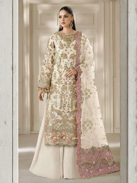 MAARiA White Designer Chiffon Embroidered Suit for Women at Manufacturer  