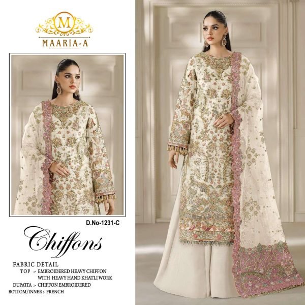 MAARiA White Designer Chiffon Embroidered Suit for Women at Manufacturer  Pakistani Suits Wholesale