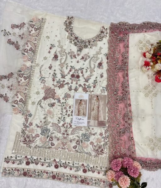 MAARiA White Designer Chiffon Embroidered Suit for Women at Manufacturer  Pakistani Suits Wholesale
