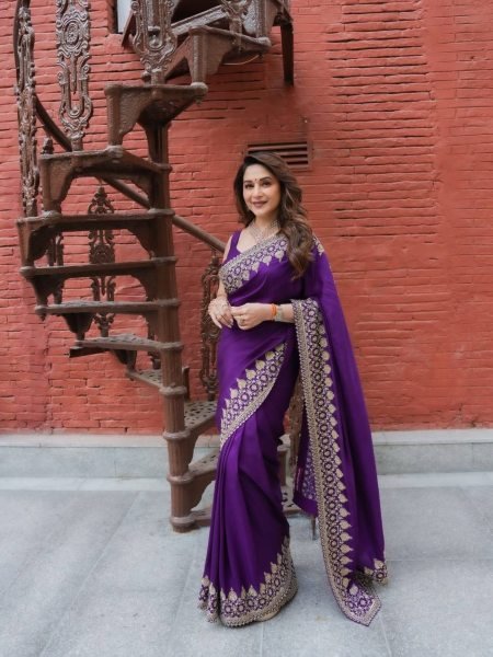 Madhuri Dixit Wearing Rangoli Silk Saree with Sequence Zari Embroidery Sarees 
