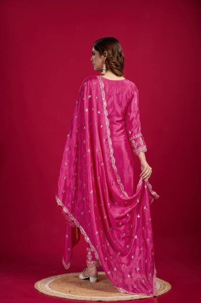 Magenta Chinon Silk Salwar Suit with Heavy Embroidery & Mirror Work At Wholesale Rate Ready To Wear Collection