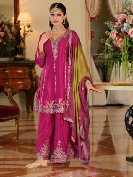 Magenta Designer Fox Georgette Lehenga with 1.3 Meter Unstitched Blouse For Wedding Salwar Kameez