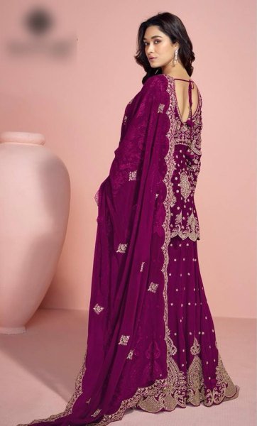 Magenta Georgette Palazzo Suit with Sequin Work Readymade Festive Set Ready To Wear Collection