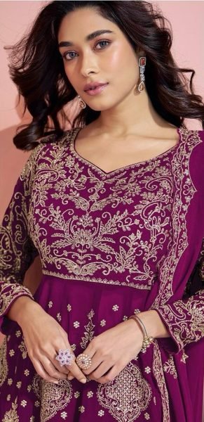 Magenta Georgette Palazzo Suit with Sequin Work Readymade Festive Set Ready To Wear Collection