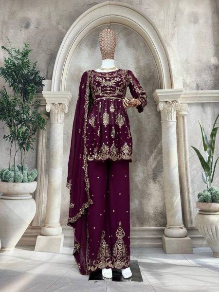 Magenta Georgette Palazzo Suit with Sequin Work Readymade Festive Set Ready To Wear Collection