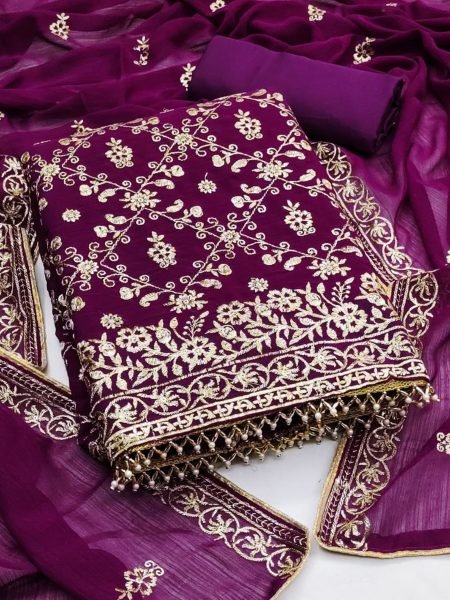 Magenta Georgette Multi Sequence Work Semi Stitched Suit with Dupatta Festive Wear Dress Material 